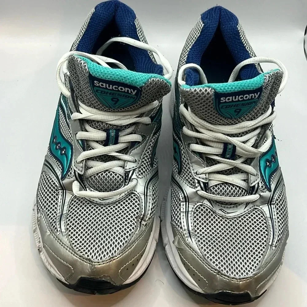 Saucony Cohesion 9 women’s‎ silver blue running shoes sneakers Sz 10 comfort run